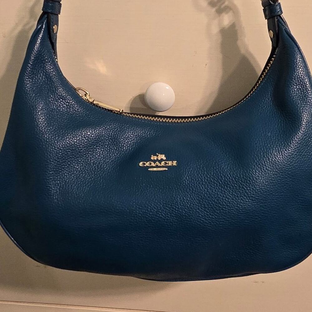 Coach Harley East West Teal Pebbled Leather Hobo Shoulder  Bag